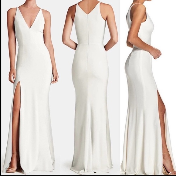DRESS THE POPULATION Iris Slit Plunge White Gown Dress size small - Picture 3 of 12